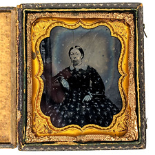 c1850s Woman Lady Daguerreotype Real Photo Wood Case 6th Plate Tintype H41 picture