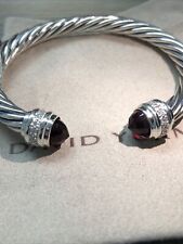 David Yurman 7mm Cable Classics Cuff Bracelet 925 Silver Red Garnet  & Diamond picture