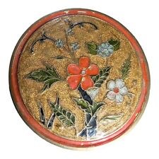 Vintage Floral Enamel On Brass Lidded Jar Trinket Box Flowers Leaves picture