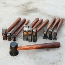 Set of 10 Black Iron Hammer Blacksmith Wooden Handle Heavy Duty Forging Tools picture