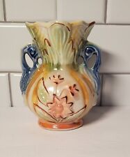 Vintage Brazilian Lusterware Floral Hand Painted  Double Handle Vase picture