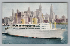 Postcard Ship MS Gripsholm New York NY Swedish American Line Water View picture