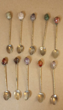 Vintage Polished Multicolor Stones Top Silvertone  3 3/4” Spoon Set of 10 picture
