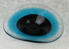 Mid Century Modern Art Glass Blue Eye Bowl Dish 7-7/8 inch Long picture