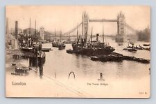 Antique Old Postcard LONDON TOWER BRIDGE STEAM SHIP SAILING SHIPS BOATS 1906 picture