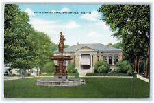 c1940 White Library Park Statue Whitewater Wisconsin WI Vintage Antique Postcard picture