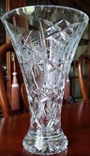 LARGE TRUMPET VASE Heavy Cut Lead Crystal Bouquet Vase  Beautiful (SEE 👀 VIDEO) picture