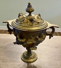 Antique French Bronze Covered Dish/Compote, 19th Century Floral Pattern picture