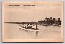 Delightful Boating Russells Point Indian Lake Ohio American Flag c1915 Postcard picture