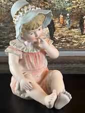 Huge And Tall Vintage Piano Baby Bisque Girl With Bonnet picture