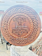 New Viking Shield Medieval Wooden Mjolnir Thor Norse Hammer Viking Round Warrior picture