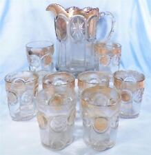 Knobby Bulls Eye Water Set U S Glass Antique Cromwell Gilt EAPG 1915 9 Pc 15155 picture