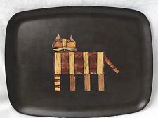 MCM Vintage Couroc of Monterey CA Serving Tray Wood Brass Inlaid Cat Mid Century picture