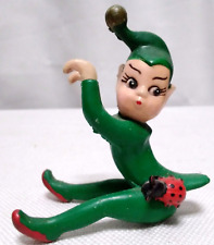 Vintage 1950's Rubber Elf Pixie Green Cup Hanger W/ Ladybug picture