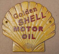 attractive Golden Shell MOTOR OIL Sign heavy cast metal not enamel picture
