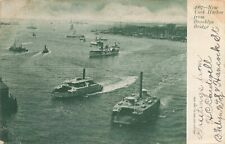 Postcard New York Harbor from Brooklyn Bridge UDB 1905 Ships Ocean picture