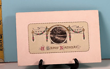 Antique Happy Birthday greeting embossed scene of valley printed in Germany picture