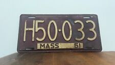 Massachusetts 1951 Vintage License Plate H50 033 picture