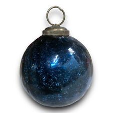 Crackled Glass Ball Golden Christmas Ornament Kugel Style Blue 4” Diameter picture