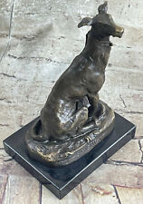 Vintage Art Deco Bronze Serpentine Greyhound Black Marble Base Figurine Artwork picture