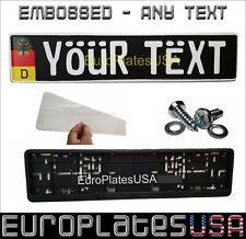 European License Plate Set - ANY TEXT, EMBOSSED - Black German with White Text picture