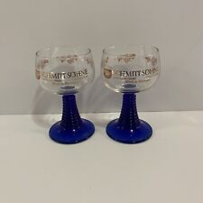 Vintage Schmitt Sohne Cordial Wine Glasses Blue Sapphire Ribbed Stem Set Of 2 picture