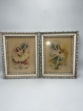 FRENCH BALLET PRINTS CREAMY GRAY WOOD FRAMES MARCHAUDE VINTAGE MID CENTURY picture