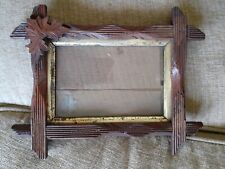 Antique Wood Frame w Cross Corners Leaves & Ceramic Dot picture