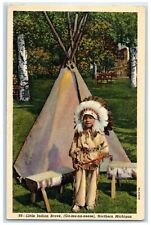 c1940's Little Indian Brave Ga-mu-na-nesee Michigan MI Unposted Vintage Postcard picture