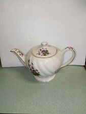 Arthur Wood England Violets on White Teapot Estate Find 5 3/4