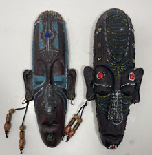 Vtg African Tribal Folk Art Intricate Design Resin 8 in. Mask Lot of 2 picture