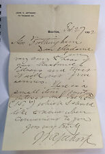 1902 letter from John V Apthorp of Boston to a widow Regarding husbands debt picture