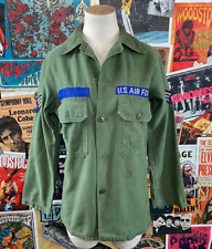 Vintage 1960s Vietnam Era USAF OG 107 Cotton Sateen Military Uniform Shirt picture