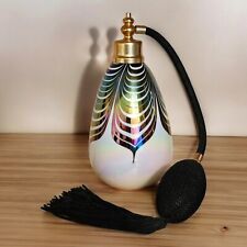  IRice Perfume Bottle Pulled Peacock Feather Iridescent w Atomizer Vintage  picture