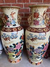 Pair Monumental Bird Floor Vase  Flowers Vintage Chinoiserie Chinese Temple Vase picture