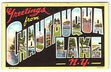 Large Letters postcard Chautpuqua Lake New York linen postcard B354 picture