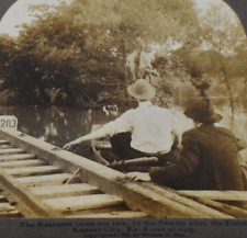 Vintage E W Kelley Stereoview Card 1903 Kansas City Flood Rescuers in Row Boat picture