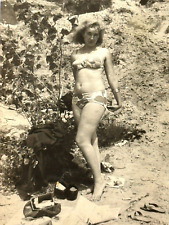 1968 Young Pretty Woman Bikini Beach Ukraine Kharkov B&W Vintage Photo Snapshot picture