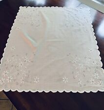 White On White Square Tablecloth Embroidered Buttonhole Cut Outs￼ Repurpose picture
