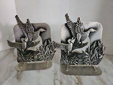Vintage Pewter Duck Hunting Book Ends Metzler 1980 picture