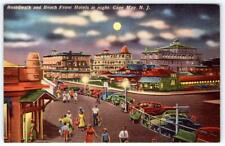 1940's CAPE MAY NJ MOONLIGHT NIGHT VIEW HOTELS OLD CARS BOARDWALK LINEN POSTCARD picture