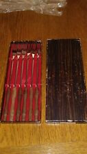 Vintage 6 stainless steel & wood handles foundue forks, about 10-5/8