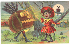 VINTAGE HALLOWEEN POSTCARD - FRIGHTENED BLACK  GIRL OVER JOL- FABULOUS CONDITION picture