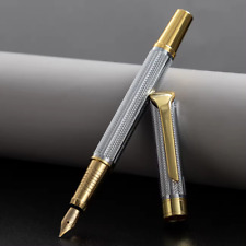 Jinhao 899 Reticulated Metal Fountain Pen, Fine Nib, Converter, Chrome & Gold picture
