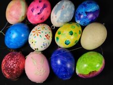 12 Vintage Easter Real Egg Ornaments Hand Made Painted Lot C1972 picture