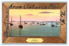 c1910's Greetings From Ontario Beach NY, Sunset By Howard Boats Glitter Postcard picture