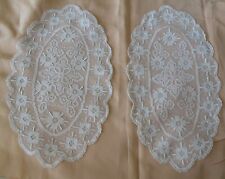 PAIR (2) Vintage White Italian Filet Lace Scalloped Oval  Doilies Floral Motif picture
