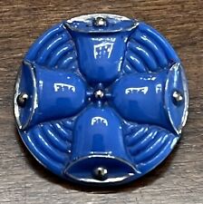 UNUSUAL Vintage Blue Glass BELL Button w/Silver Accents - 7/8