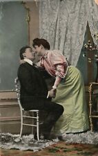 1908 Well Dressed Couple in Love in Formal Room Romance Love, Vintage Postcard picture