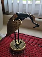 Vintage MCM Solid Brass Crane Heron Egret Figurine Leonard Silver MFG Co. 7.5” M picture